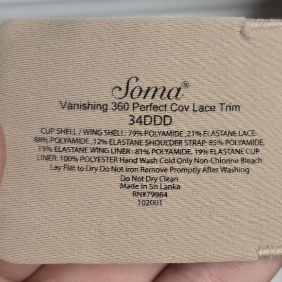 Soma Vanishing 360 Perfect Coverage Lace Trim Bra 34DDD - Picture 2 of 4